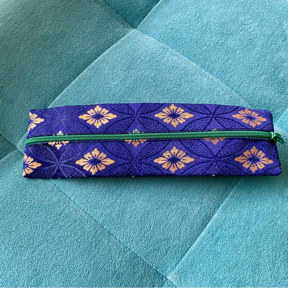 NEW Japanese Kimono Fabric Pen Case – Purple & Gold Vintage Pouch